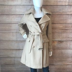 Bebe Wool Trench Coat Rabbit Fur